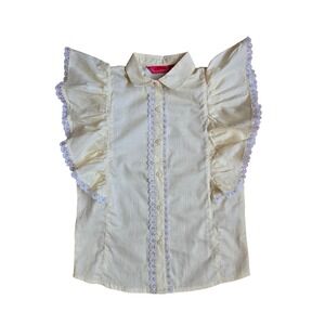 Princess Yellow Lace Ruffle Cottagecore Blouse Kids 8 Soft Girl Coquette